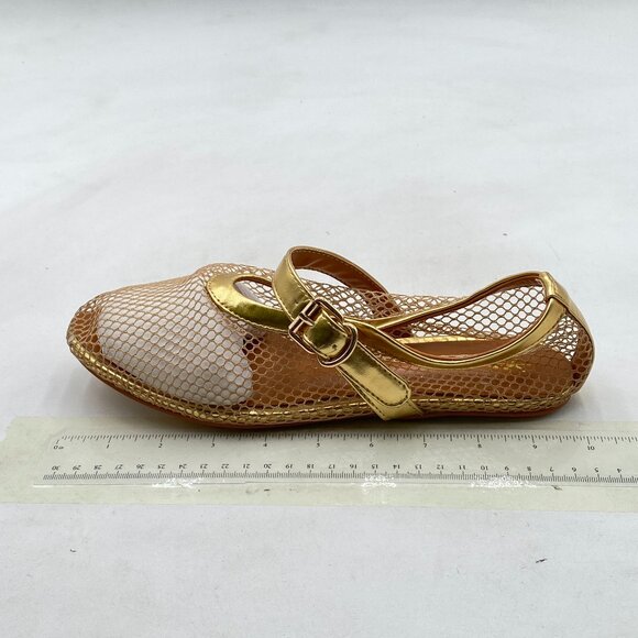 XYD Gold Mesh Ballet Flat Round Toe Single Strap Mary Jane Sparkling Shoes - Picture 2 of 8